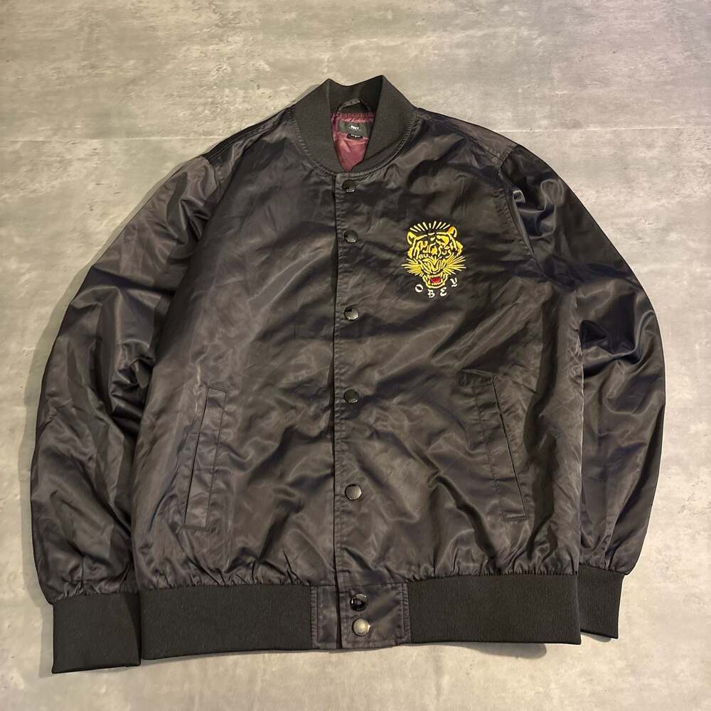 Obey Worldwide Tiger Embroidered Satin Bomber Jacket Size S